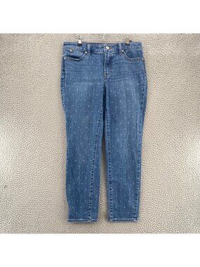 Talbots Jeans Womens 6 Petite Flawless Blue Floral Polka Dot Slim Ankle Pockets